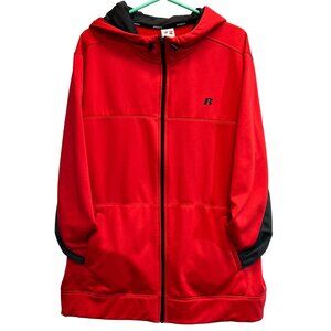 Russell Red Hooded Jacket 2XL Polyester Mens Full Zip Front Pockets Drawstring
